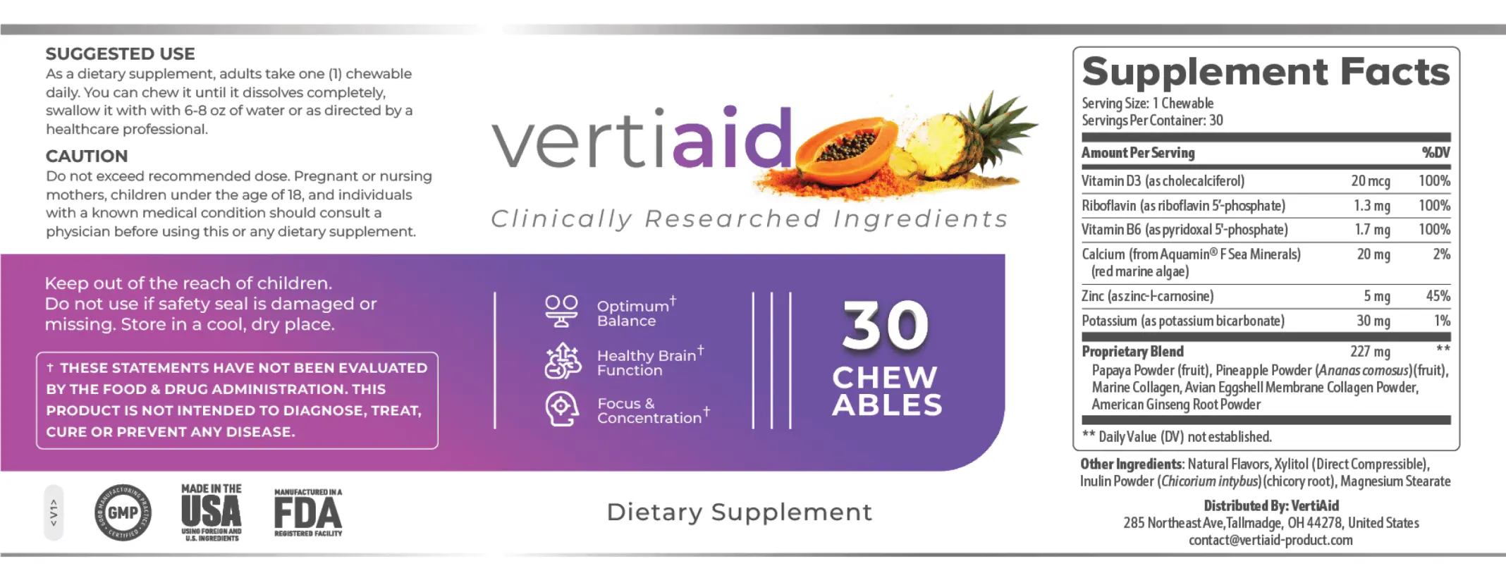 VertiAid Supplement Facts